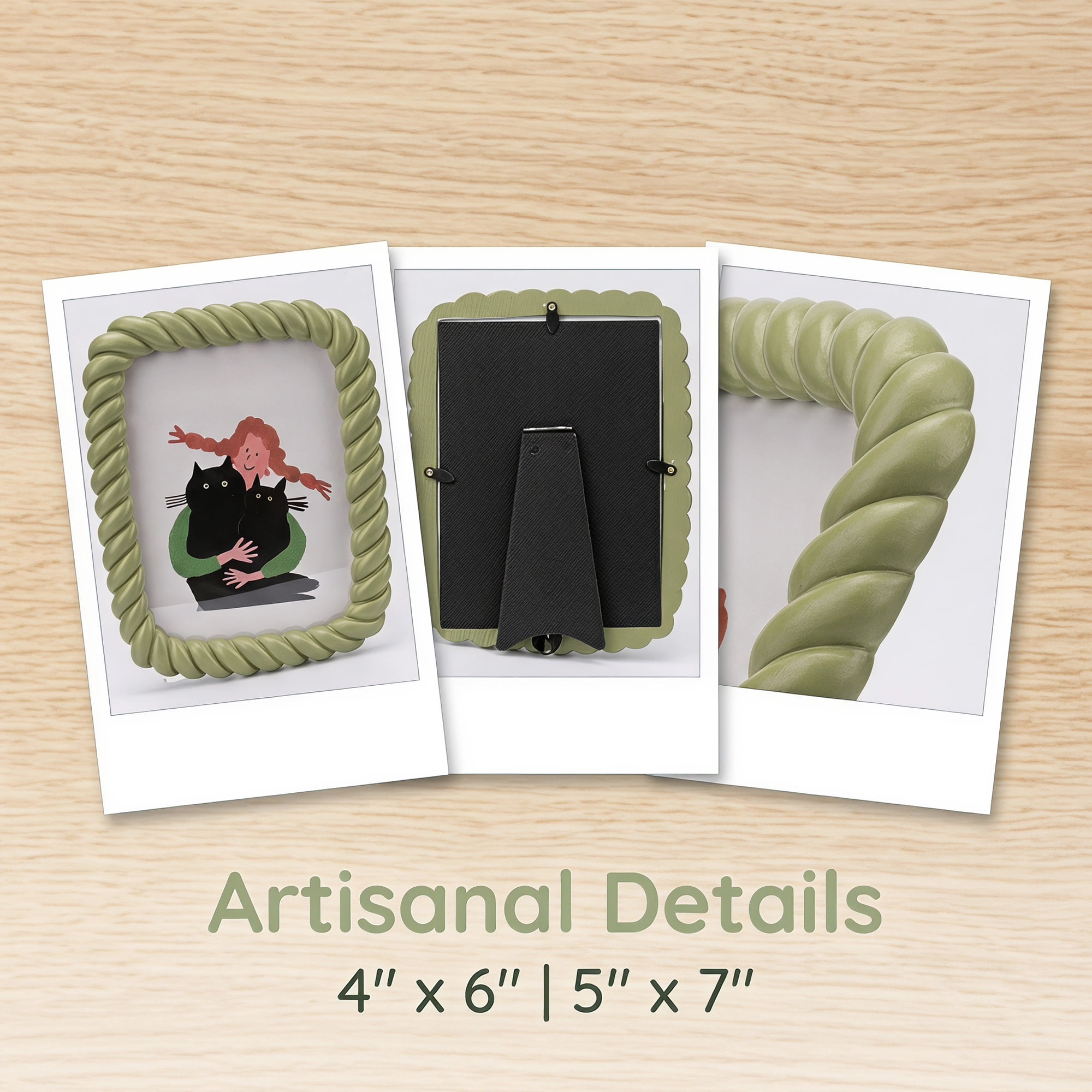 Unique Bargains Twisted Rope Resin Picture Frame for Coastal & Farmhouse Display Olive Green 4" x 6"