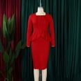 thumbnail image 4 of AURA Plus Size Pencil Dress Square Neck Ruffle Detail Long Sleeve High Waist Midi S-XXXL, 4 of 8