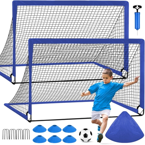 LNOW Portable Set of 2 Soccer Goals, 4x3ft Folding Soccer Net for Backyard Training for Kids and Teens,Blue