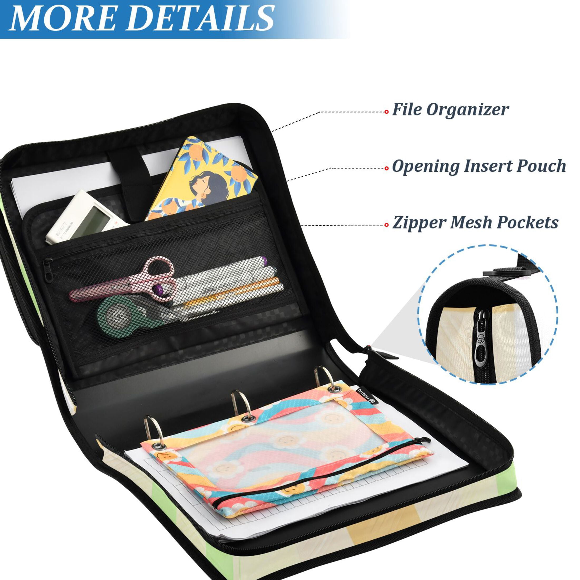 ALAZA Zipper Binder Pastel Checkered 3 Ring Trapper Keeper File Folder Organizer Bag