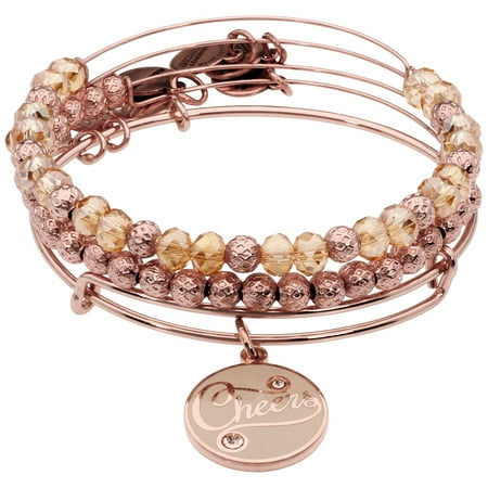 Alex And Ani Champagne Cheers Set Of 3 Shiny Rose Gold Finish Bangle A16HS02SR