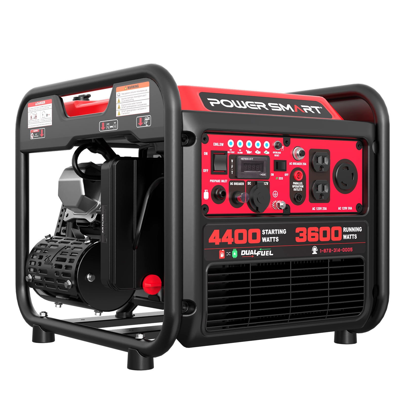 PowerSmart 4400W/3600W Dual Fuel Portable Generator Gas/Propane with Inverter Tech CO Protect (MB5040DC)