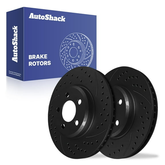 AutoShack Front Vented Drilled & Slotted E-Coated Brake Rotor Black Finish 2-PC Set Replacement for 2006-2023 Dodge Charger 2005-2023 Chrysler 300 2009-2023 Dodge Challenger NightGuard 12.6" (320 mm)