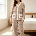 thumbnail image 7 of qelini Cardigan Pajama Set for Women Plus Size V Neck Fleece Lined Long Sleeve Top & Pants 2 Piece Winter Sleepwear Ptint Home Wear, 7 of 7