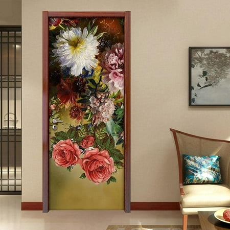 Floral Flower Door Stickers 3D Wallpaper Bedroom Living Room Door Poster  Mural Self-Adhesive Waterproof Home Decor Wall Decals77X200Cm - - | Walmart  Canada