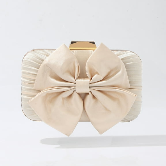 Jaucin Women's bow clutch beige elegant evening crossbody bag wedding bridesmaid handbag party shoulder bag