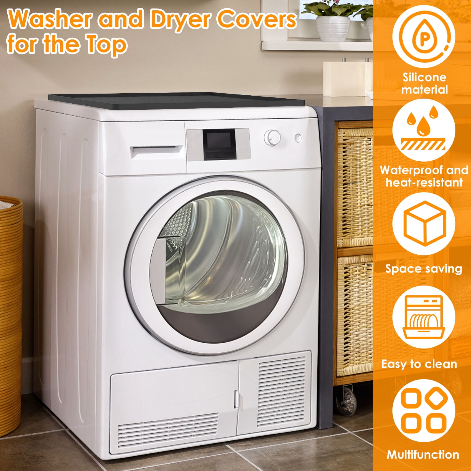 Silicone Washer Dryer Top Protector Mat Waterproof Dustproof Cover (black )