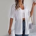 thumbnail image 5 of Women's Boho Crochet Knit Cardigan with Short Sleeves and Open Front Design Featuring Lightweight Textured Fabric White M, 5 of 6