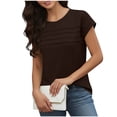 thumbnail image 2 of Craaazy Women's Relaxed Fit Crew Neck Blouse, Solid Color Short Sleeve Pleated Top, Loose Comfy Casual Tee for Spring & Summer Gifts, 2 of 7