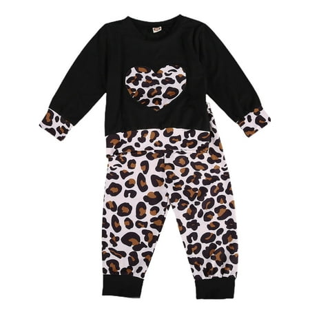 

LisenraIn Leopard Girls Clothes Baby Long Sleeve T-shirt Trousers Set