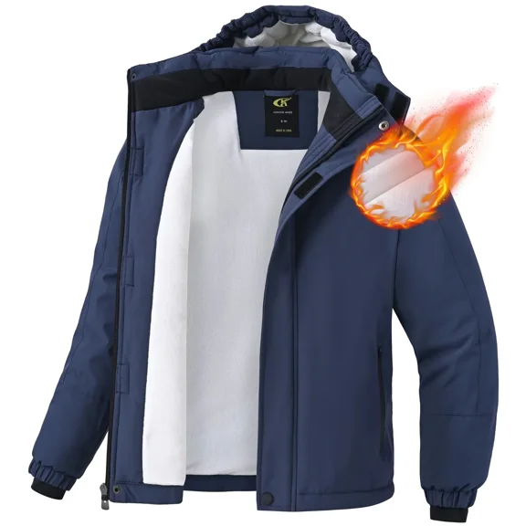 Pogiun Winter Jacket for Boys and Girls Waterproof Ski Jacket Winter Snow Coat Hooded Fleece Windproof with Zip Pockets Navy 6-7Y
