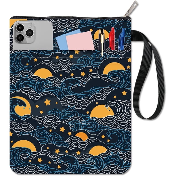 Funda de libro Wave Book Sleeve Star Book Protector Moon Book Covers para libros de bolsillo Funda de tela lavable con cremallera y bolsillo adicional