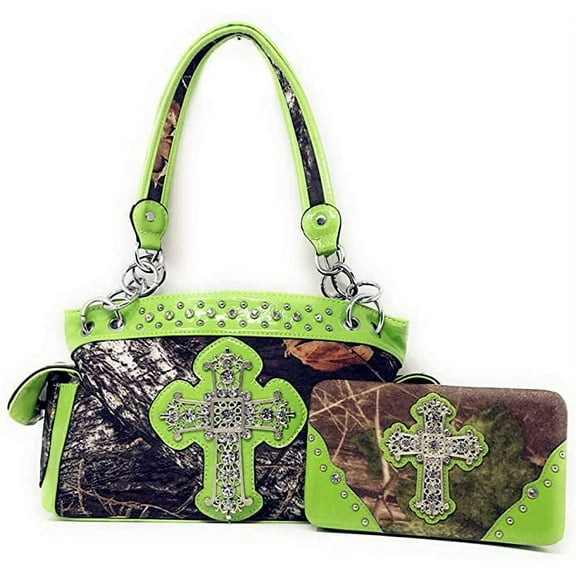 Western Rhinestone Camouflage Handbag With Matching Wallet In Multi Collections