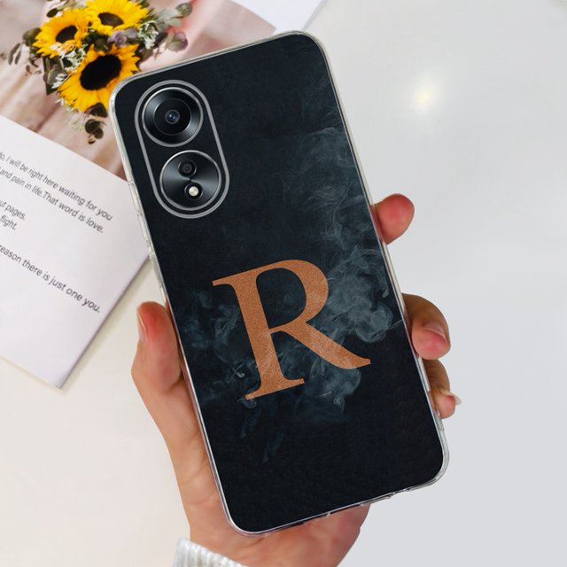 For OPPO A58 4G Case CPH2577 Cover New Fashion Flower Letters Clear Soft Silicone Funda For OPPO A58 4G 2023 A 58 OPPOA58 Bumper Marble - R For OPPO A58 4G