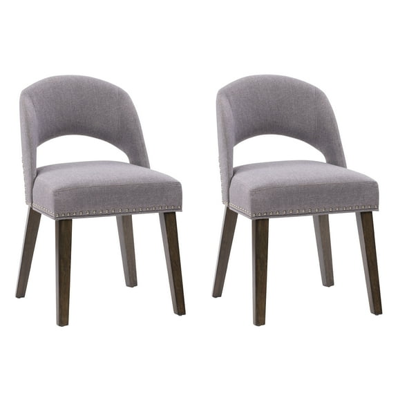 CorLiving Tiffany Set of 2 Gray Fabric Upholstered Dining Room Chairs with Dark Wood Legs – Cushioned Back & Seat Dining Chairs for Kitchen & Dining Room Table, Perfect Chair Dining Solution