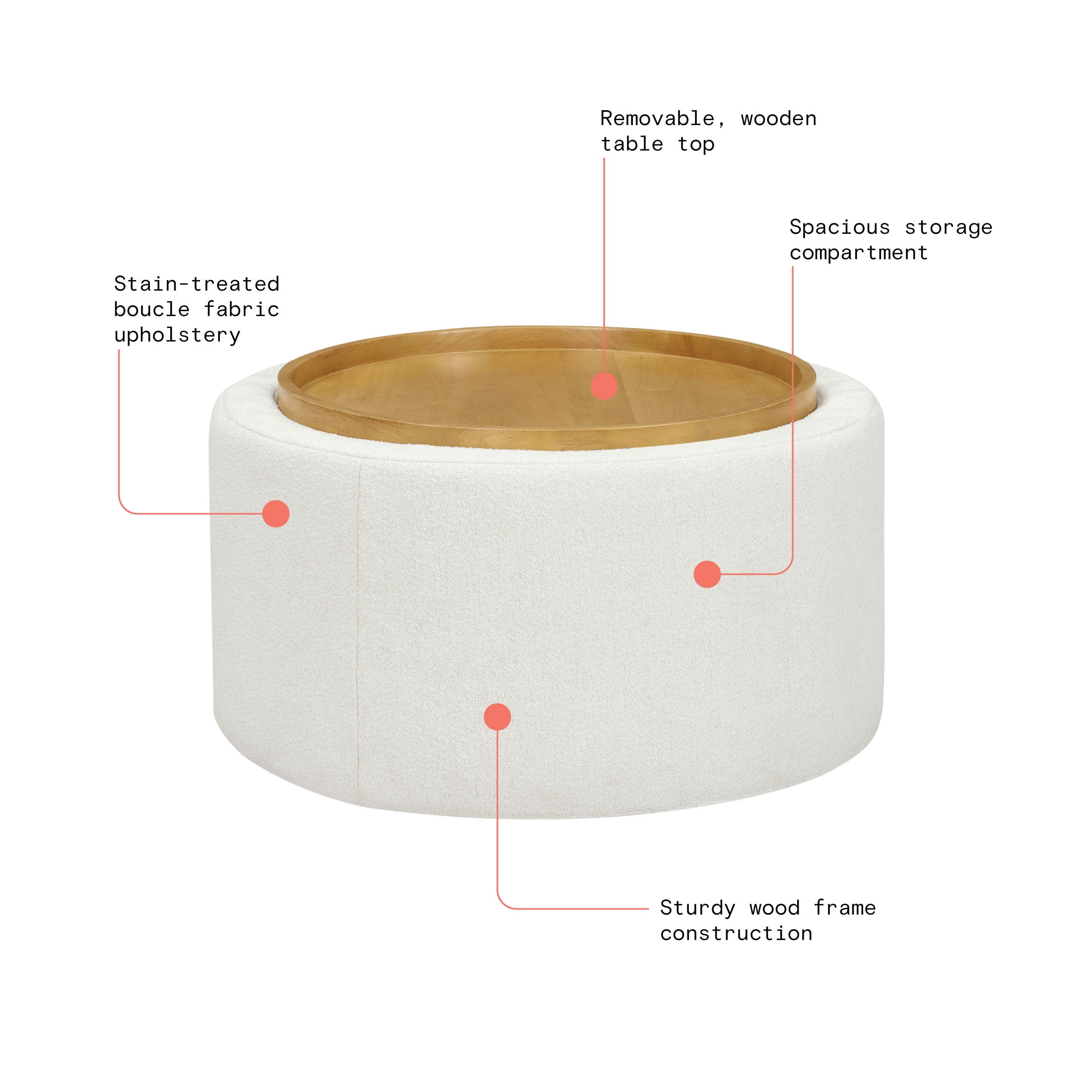 Drew Barrymore Cream Stowaway Coffee Table with Storage