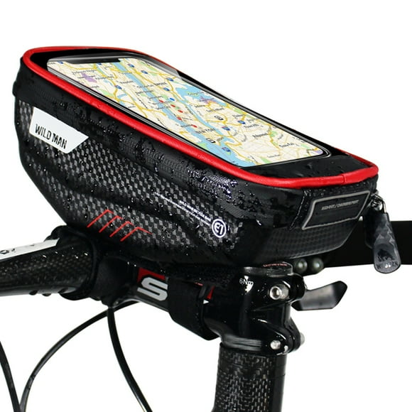WILD MAN Sac de Guidon de Vélo en Étui Rigide EVA avec Accès à Écran Tactile, Étui de Téléphone Imperméable pour Vélos de Montagne et de Route, Rouge