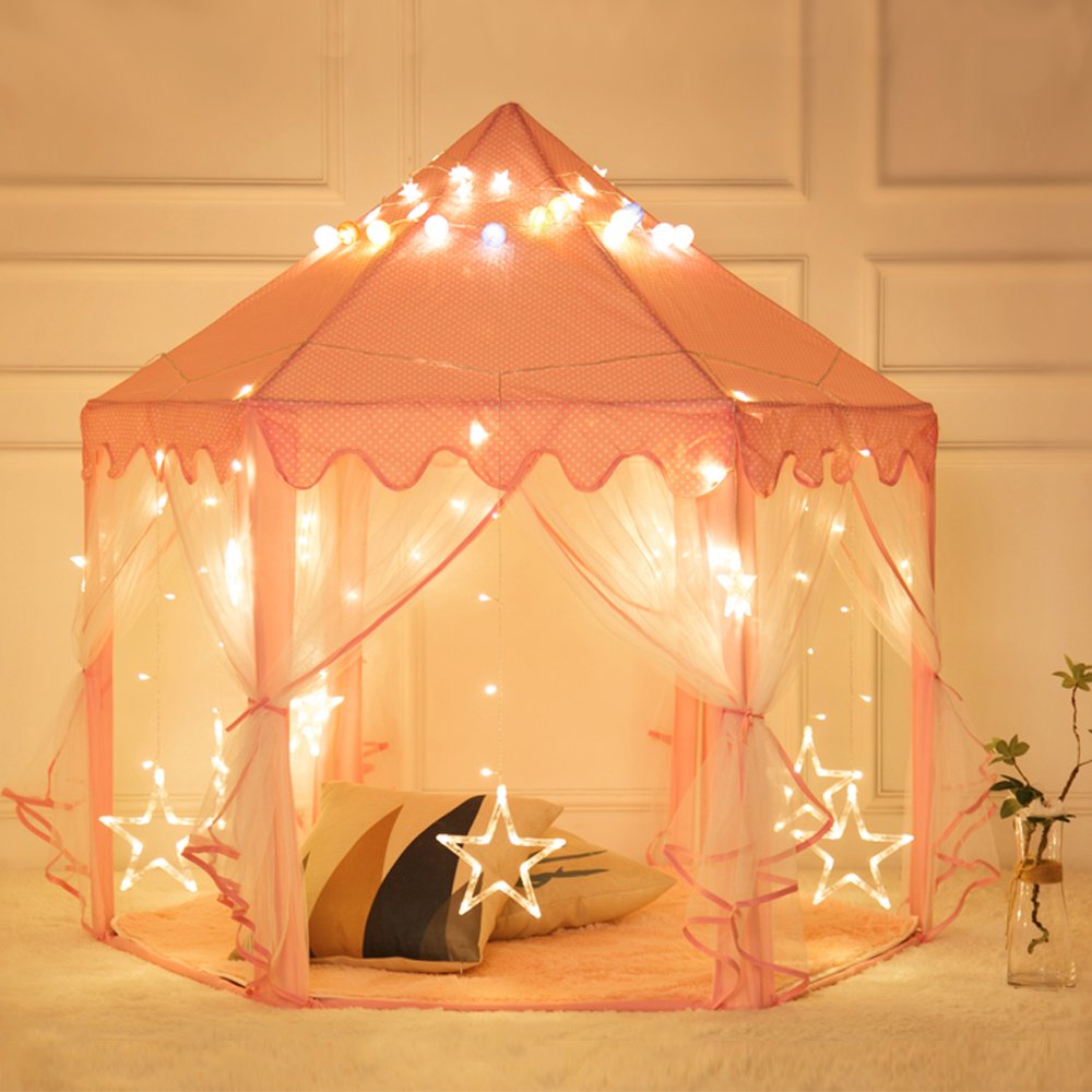 55"x 53" Princess Castle Play Tent for Girls Playhouse, Kids Play Tent Game House for Indoor