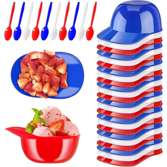 48 Pack Mini Ice Cream Dessert Baseball Cap Bowls,Party Snack Cups for Birthday Party Supplies(Red Blue and White)