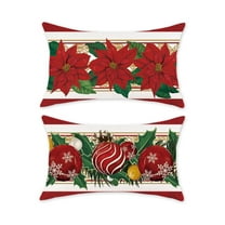 TAJWE Christmas Throw Pillow Covers Red Red Xmas Poinsettia and Ornaments Pillowcases Farmhouse Winter Holiday Decorative Cushion Cases for Sofa Couch Living Room Home Décor 12x20 Inches Set of 2