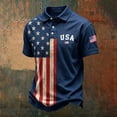 thumbnail image 2 of Men's Loose Fit Short Sleeve Polo Shirt, USA Patriotic America Flag Graphic Collared Knit Top, Casual Summer Top for Independence Day(Blue,XL), 2 of 3