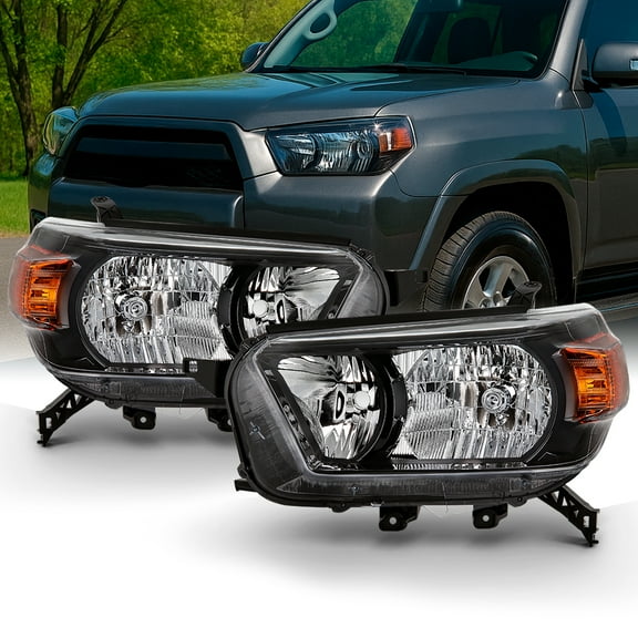 AKKON - Fits 2010 2011 2012 2013 Toyota 4Runner SR5/Trail Model [Halogen Type] w/ Trail Package Black Headlights Left Right Pair
