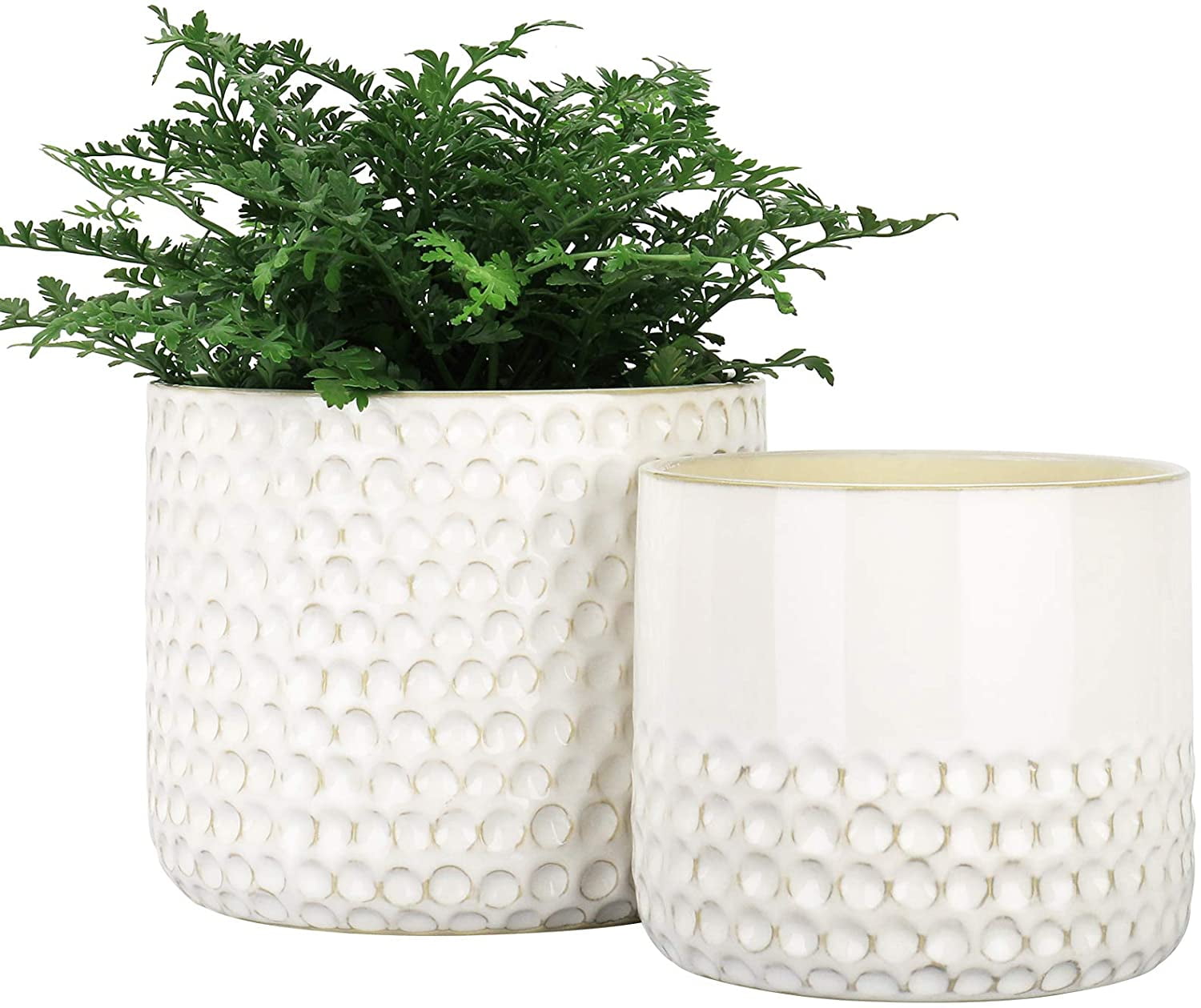 HISRFOCSP Ceramic Planter Flower Plant Pots 6.7+5.5 Inch Concave Dot Patterned Cylinder Flower