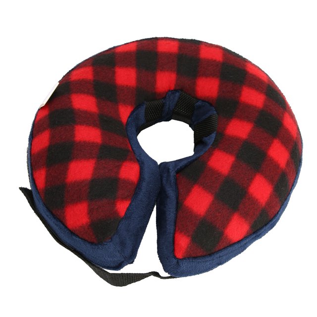 Pet Recovery Collar Inflatable Adjustable Soft Prevent Licking Dog Elizabeth Collar for Cat Post Surgery Red and Black Plaid L