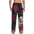 thumbnail image 3 of Balery Men'S Roses Skulls Pants,Sleepwear Pants,Pajama Pants,Pj Bottoms Drawstring And Pockets-Xx-Large, 3 of 9
