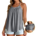 thumbnail image 4 of OOOUM Women Pleated T Back Tank Top Solid Spaghetti Strap Pullover Scoop Neck Flowy Loose Fit Lightweight Beach Casual Layering Camisole Grey XXXL, 4 of 6