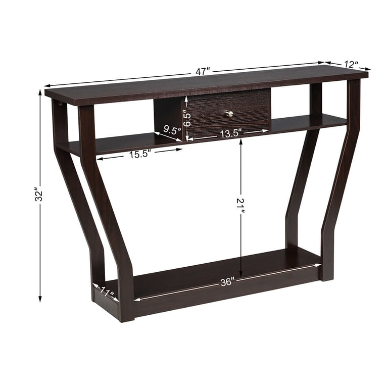 Costway Modern Console Table with Drawer and Shelves, Brown photo 3