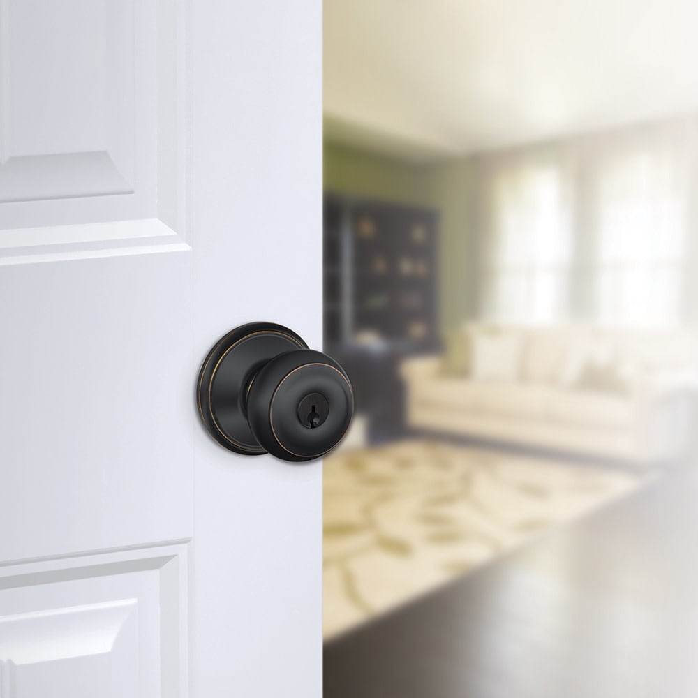 Schlage F51A GEO 505 605 Georgian Knob Keyed Entry Lock, Bright Brass