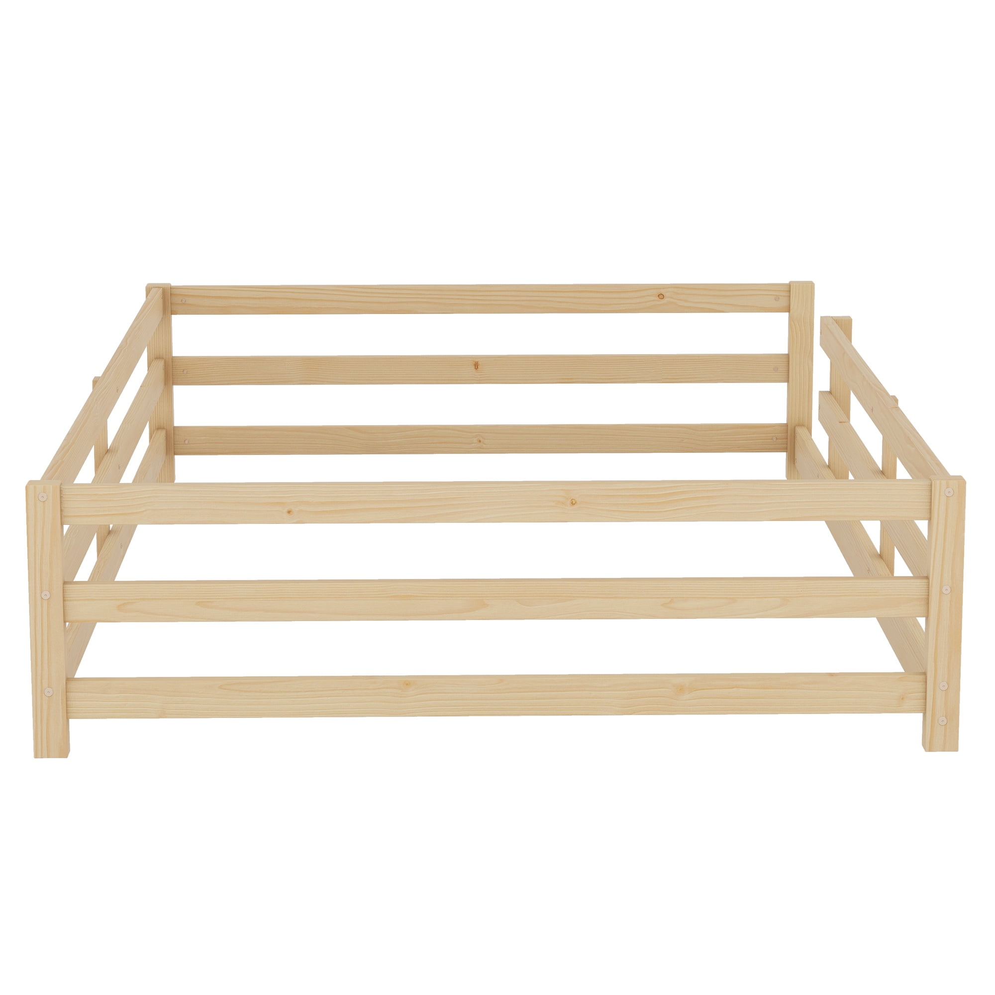 Sesslife Full Size Floor Bed with Door and Fence, Wood Full Floor Platform Bed with Slats, Full Montessori Bed for Boys Girls, No Box Spring Needed, Oak
