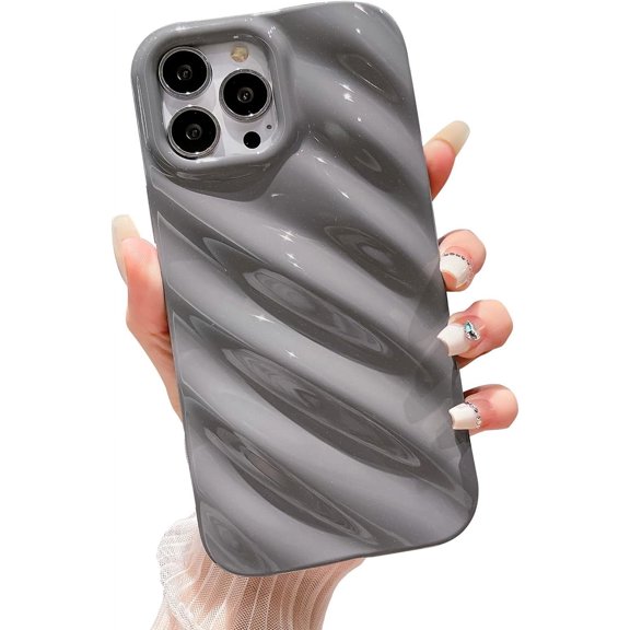 Water Ripple Pattern Case for iPhone 13 Pro Max Soft TPU Shockproof Camera Protective Cute Phone Case for Women Girl for iPhone 13 Pro Max 6.7 Inch Grey