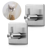 4/2PCS Adhesive Hooks, Heavy Duty 304 Stainless Steel Wall Hooks Self Adhensive Waterproof Rustproof Wall Hangers for Bathroom kitchen Office Door Hanging Coat, Hats, Towels