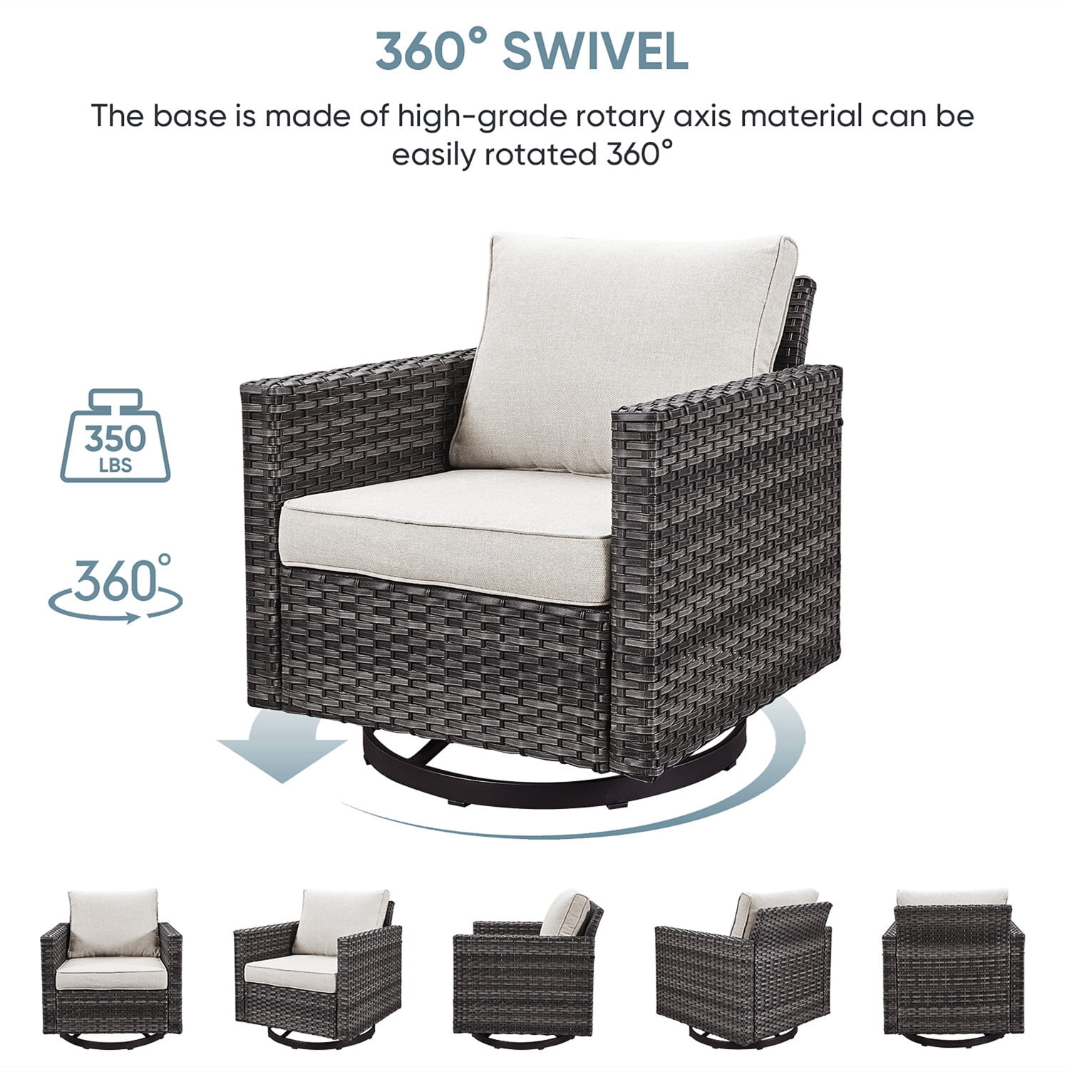 Bellefurn Wicker Outdoor Patio Furniture Set - 5 Piece Outdoor Conversation Set with 4 Patio Swivel Rocker Chairs and 1 Side Table,for Outside Porch Deck Backyard