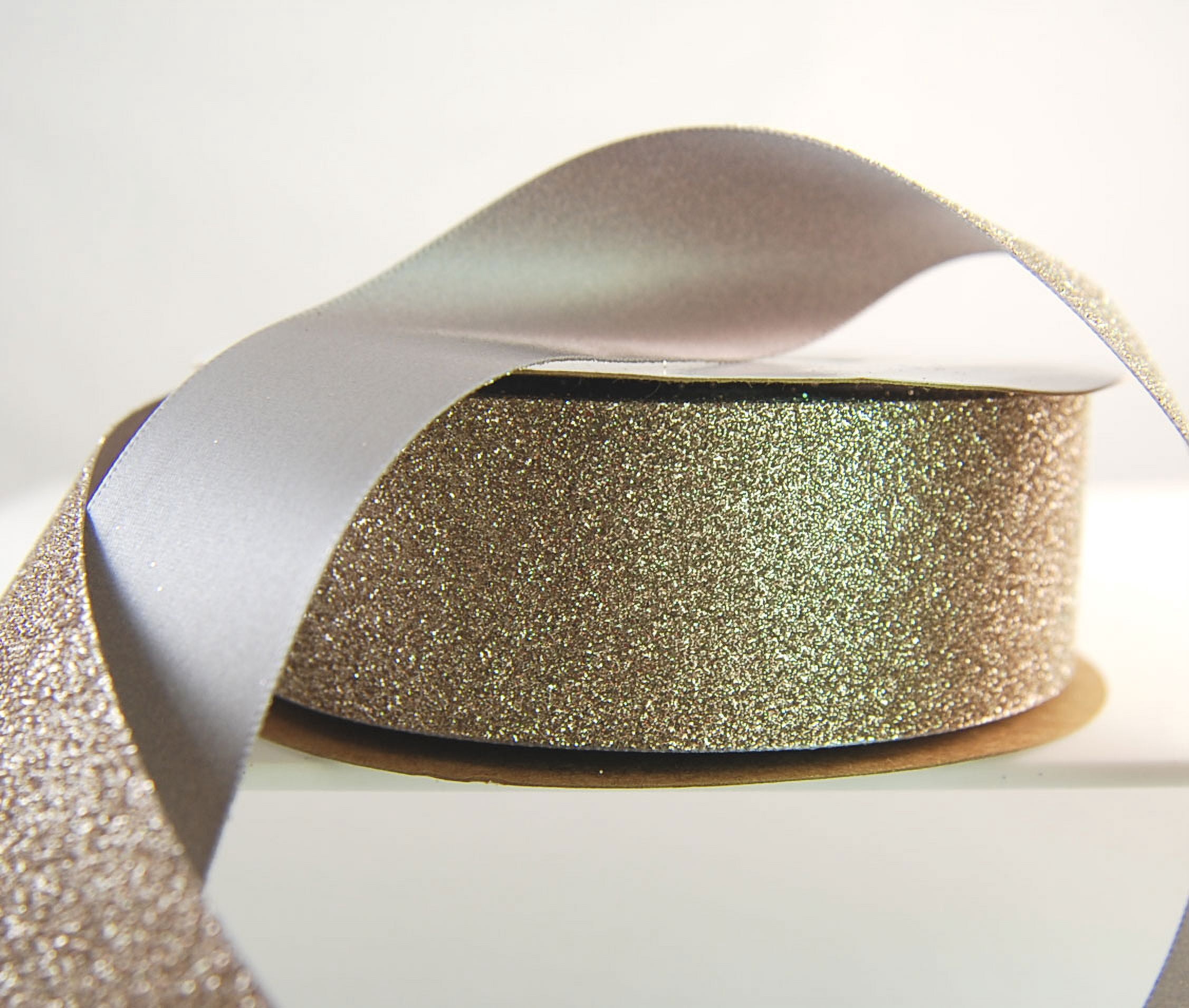 Glitter Frosted Satin Antique Silver Gold Ribbon 1 1/2" - 25 Yards