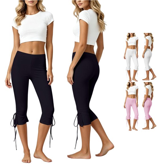 RUTAYY Women's Pants Fashionable Casual Solid Color Tie Waist Capri Bottom Everyday Casual Wear Beach Vacation Trousers
