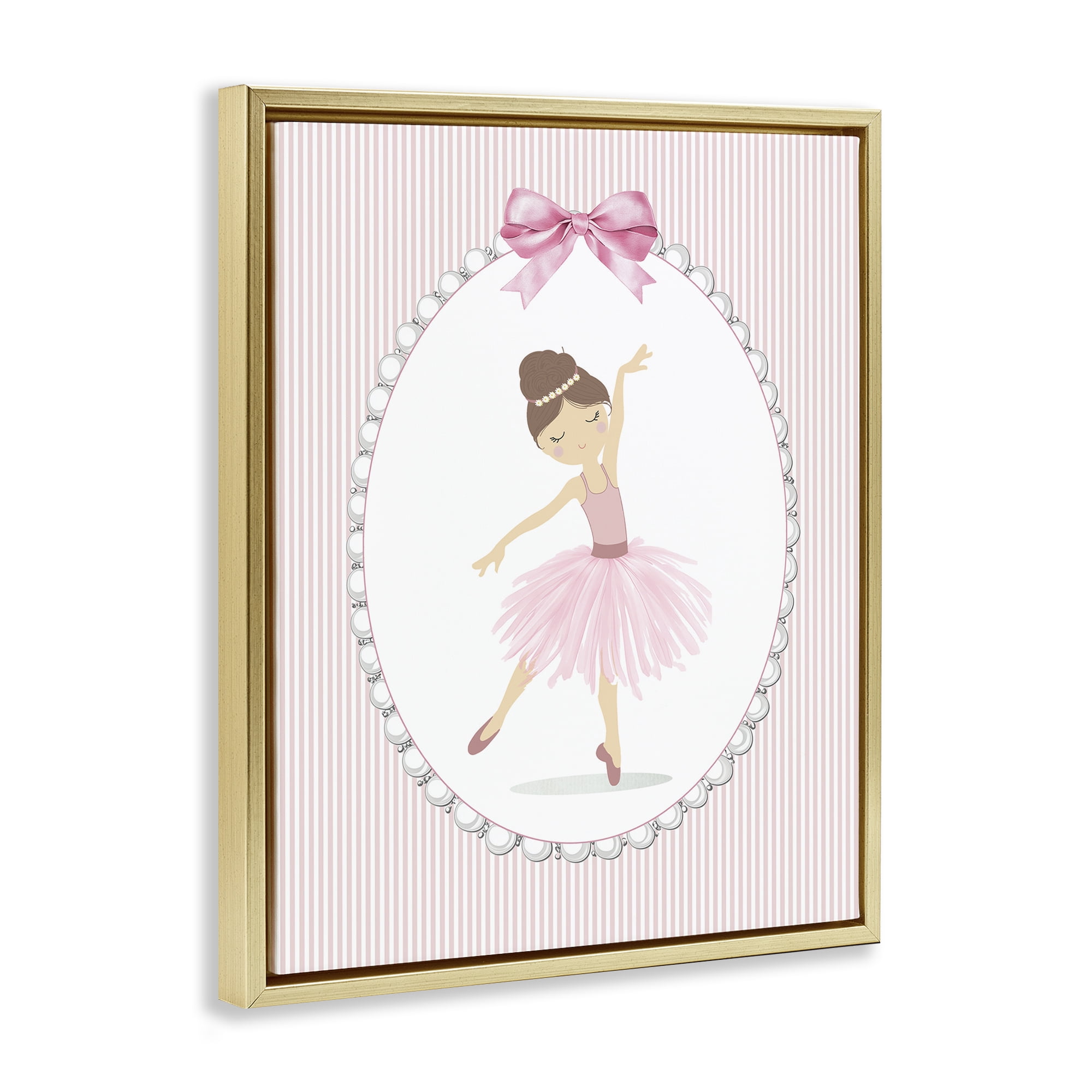Stupell Industries Delicate Dance on Stripes Gold Framed Floater Canvas Wall Art, design by Christine Simpson Art