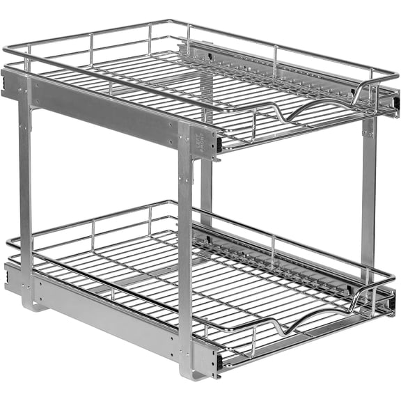 HOLDN' STORAGE 2-Tier Pull Out Cabinet Organizer Heavy Duty Steel Sliding Shelves for Kitchen Pantry and Under Sink Cabinets 15" W x 21" D x 16.5" H