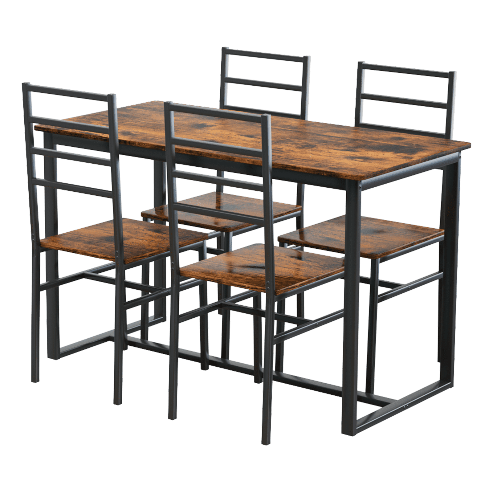 Dining Table Set 5-Piece Kitchen Table and Chairs Table Set for 4,&nbsp;Modern Set with Matte Black Iron Frame and MDF Top, for Dining Room and Small Spaces, Dark Walnut