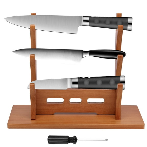Grusce Wooden Kitchen Knife Display Stand, Large Capacity 3 Layer Cooking Knife Display Holder, Countertop Cutlery Rack for Flute Cutlery