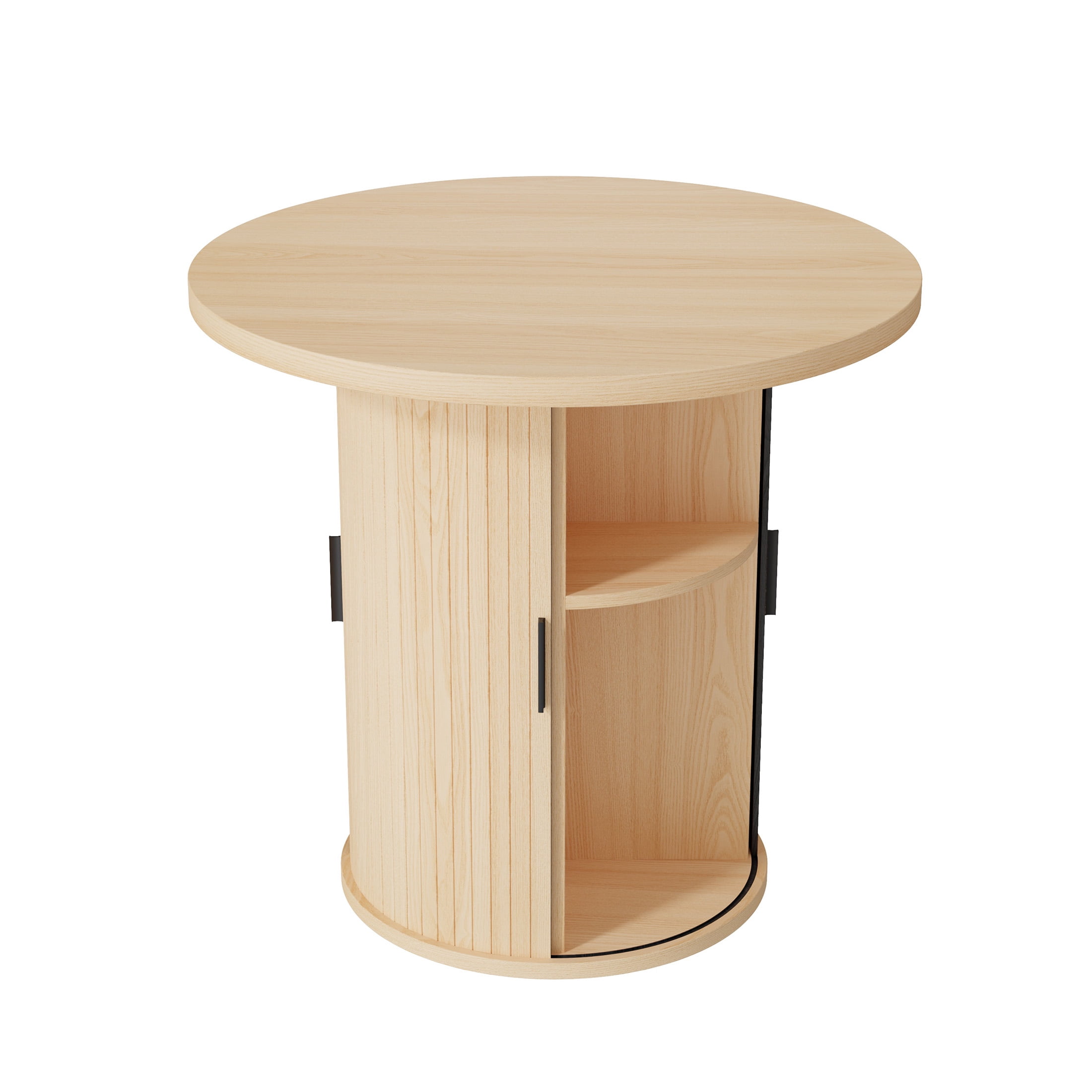 Hawsaiy 31.5" Round Dining Table for 2 with Sliding Door Storage Base, Space-Saving Waterproof Scratch-Resistant Wood Top, Modern Farmhouse Kitchen Table, Natural