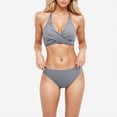 thumbnail image 5 of Jjayotai Women's High Waisted Bikini, Twist Front Tie Back 2 Piece Swimsuits, Wrap Halter Bathing Suit Gray M, 5 of 5