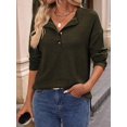 thumbnail image 2 of Womens Henley Long Sleeve Fall V Neck Fashion Dreesy Casual Tunic Sweaters Clothes Trendy Work Outfits  Green XL, 2 of 7