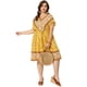 thumbnail image 3 of Women's Plus Size Dress Boho Placed Pattern V Neck Drop Shoulder Drawstring Waist Dresses Yellow 2X, 3 of 7
