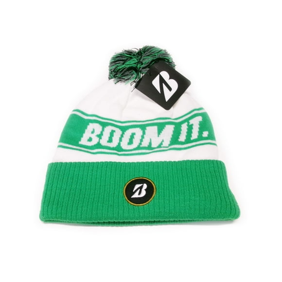 NEW Bridgestone Knit Boom It White/Green Pom Pom Winter Beanie Golf Hat/Cap
