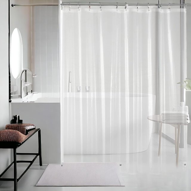 shiyou-Short Doublure de Rideau de Douche Transparent 65 Pouces Longueur Peva Plastique Imperméable Ensembles de Rideaux de Douche avec 3 Aimants Inférieurs 12 Crochets Métalliques Inclus pour Marcher/passer dans la Baignoire