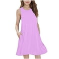thumbnail image 2 of BRGZLK Girls Sleeveless Stretchy Dress Summer Trendy Solid Round Neck Swing A Line Dress School Recital Dance Dress with Pocket Purple 14-15 Years, 2 of 7