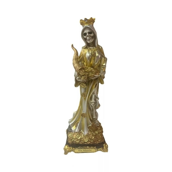 Santa Muerte con Cuerno de la Abundancia 12" Holy Death Statue for Prosperity